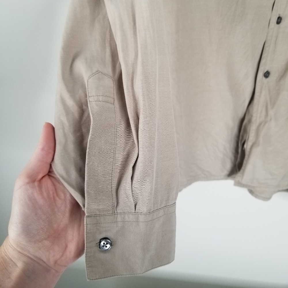 Perry Ellis Silk Blend Long Sleeve Button Down Tan/Beige Shirt Size XL - Picture 6 of 10